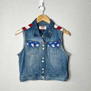lei Blue Denim Vest Patriotic Red White Blue 4th Junior size medium y2k 90s vtg